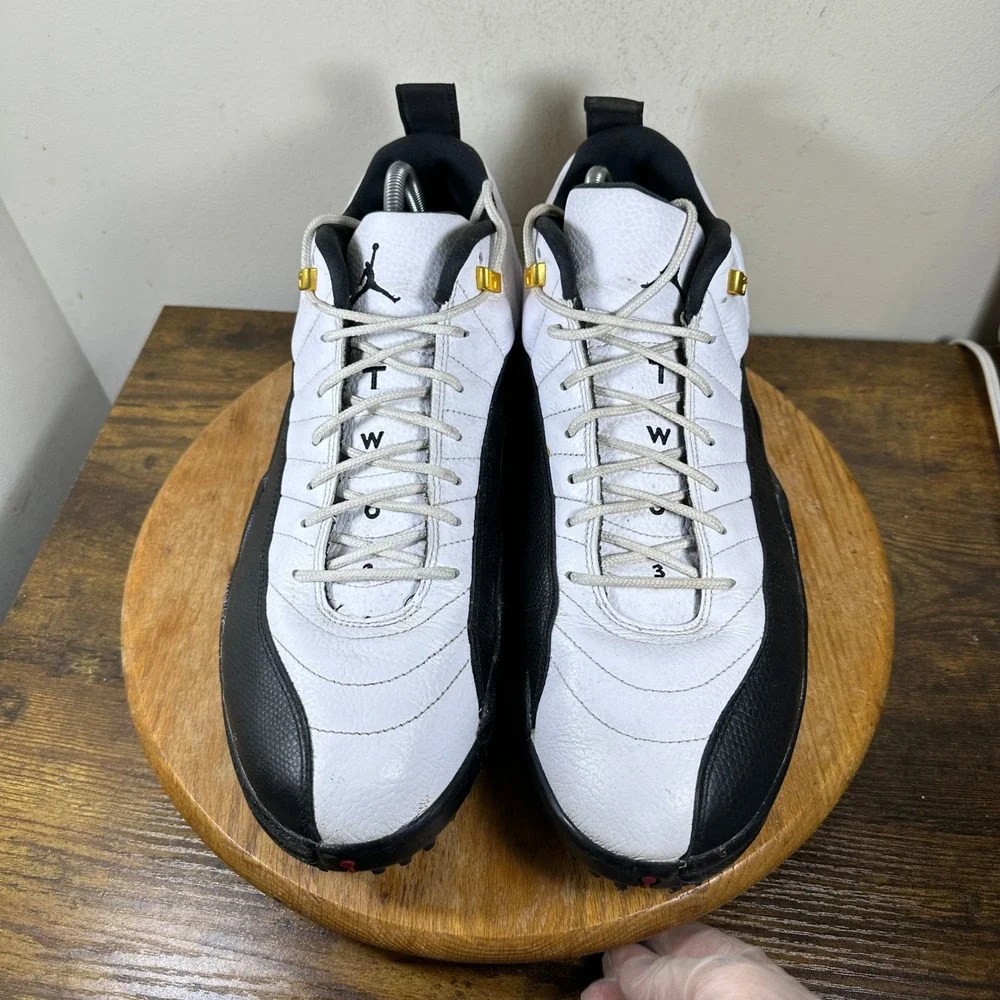 Jordan 12 Low Golf Taxi White Black Gold DH4120-100 Mens Size 15 Spiked Shoes